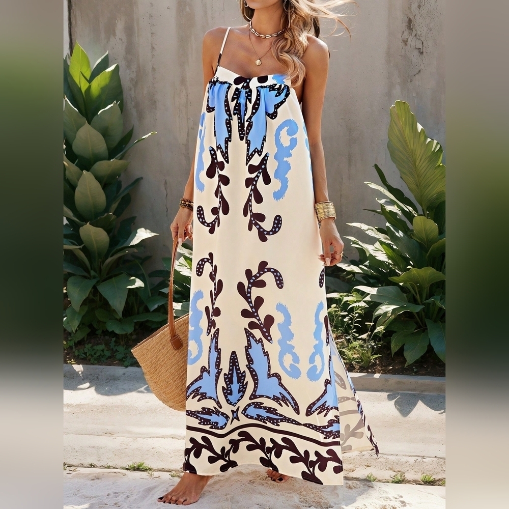 Women's Random Floral Print Summer Strappy Dress - Picture 4 of 6